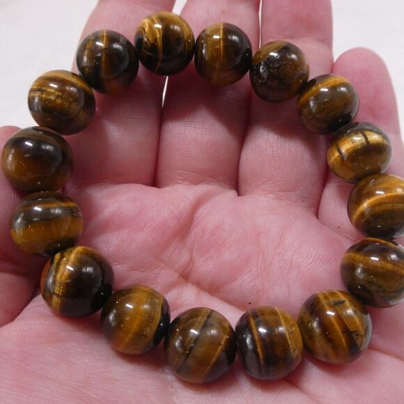 Tiger Eye Genuine Stone Round Beaded Bracelet - Picture 6 of 6